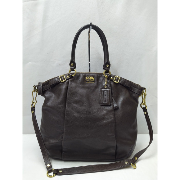 Coach Madison Brown Leather Double Handles Zipper Closure Satchel Bag - Picture 1 of 16